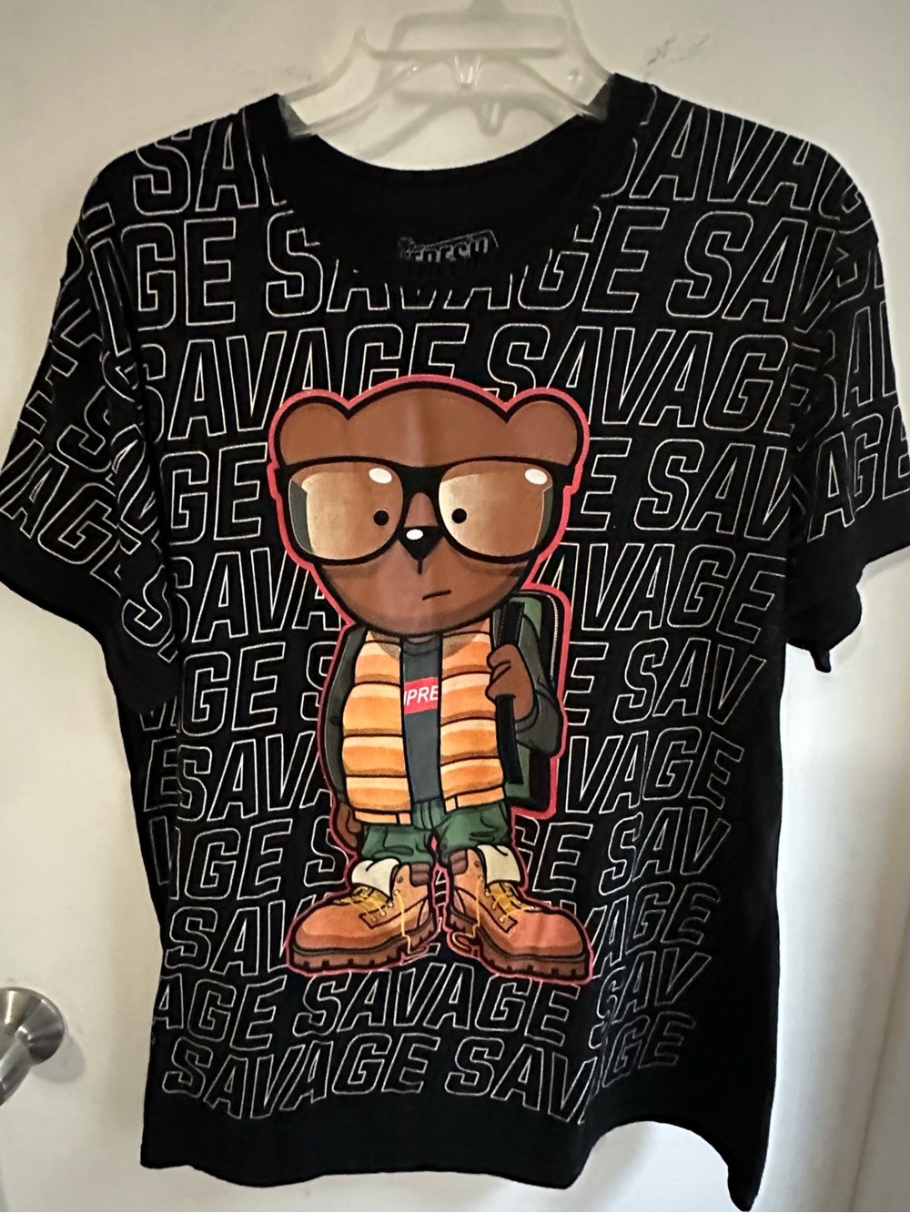 Fresh Laundry Savage Bear Graphic T-Shirt Men's Large Black Streetwear Tee